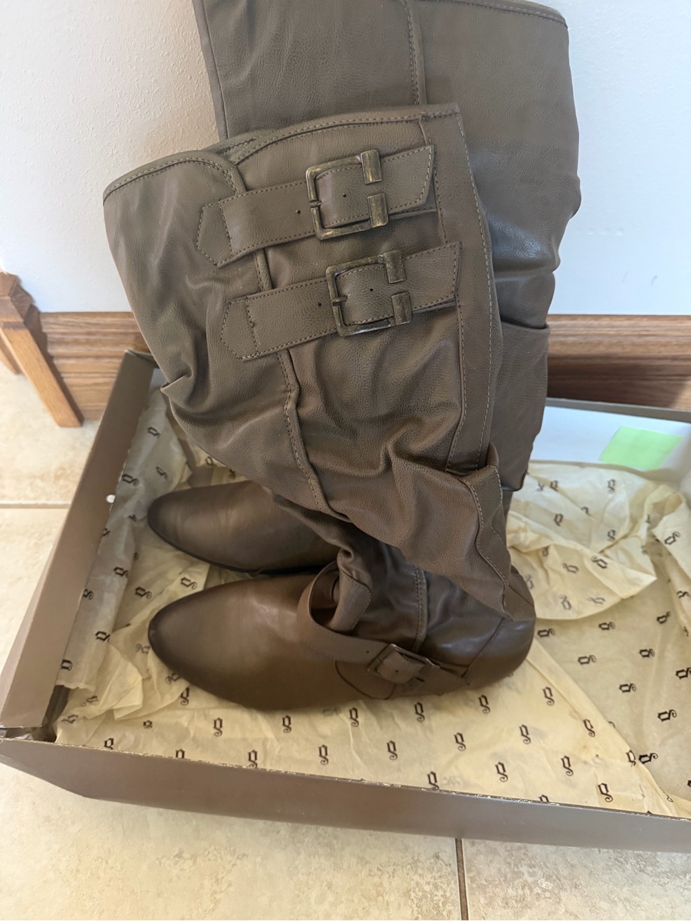 jcpenney Taupe Slouchy Buckle Mid-Calf Heeled Boots